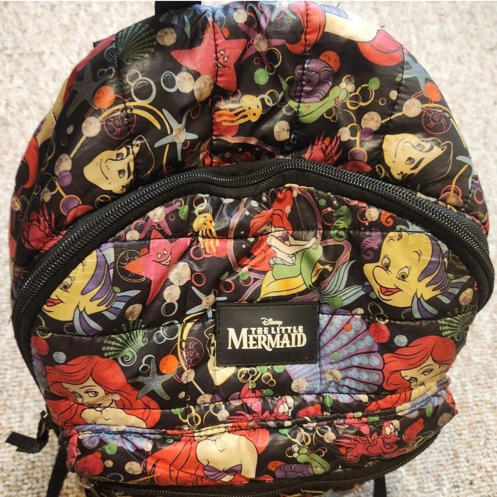 Disney The Little Mermaid Ariel Flounder Sebastian Backpack Puffy‎ Quilted Bag